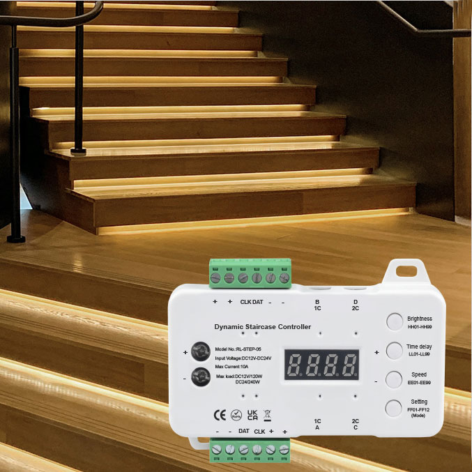 DC12-24V 20A 16CH Dynamic LED PIR Motion Sensor Stair Step Light Controller, Wiring-Free